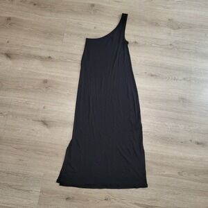 41 Hawthorn Black One Shoulder Midi Dress‎ Petite Small Ribbed Minimalist Chic